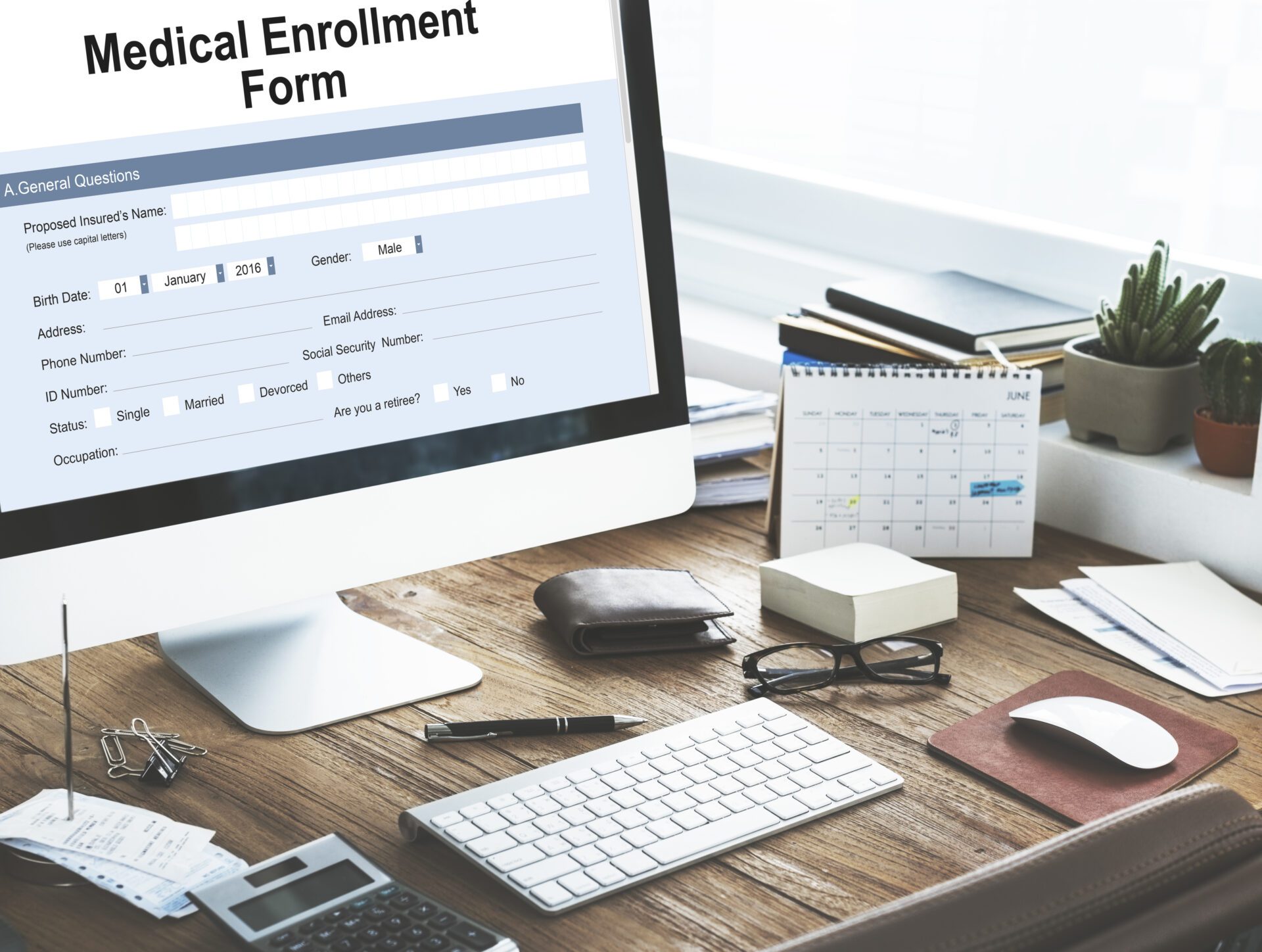 A medical enrollment form on a computer screen.